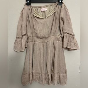 Pink lily boutique taupe off the shoulder dress
